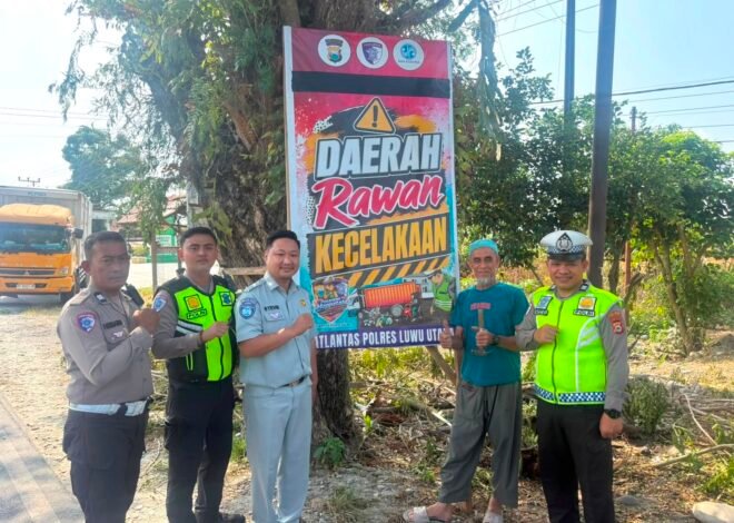 Tekan Risiko Kecelakaan, Jasa Raharja Palopo Bersama Polres Luwu Utara Pasang Himbauan Keselamatan di Kabupaten Luwu Utara