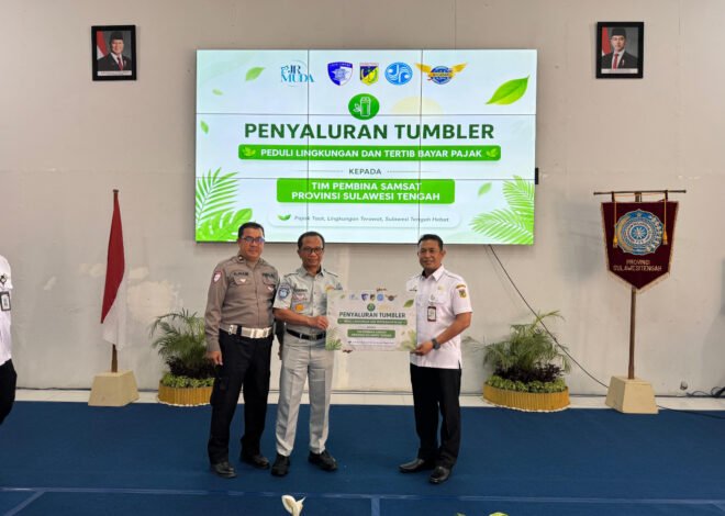 Jasa Raharja Sulawesi Tengah Serahkan Bantuan Tumbler kepada Tim Pembina Samsat untuk Dukung Peningkatan Kepatuhan Pajak Kendaraan Bermotor