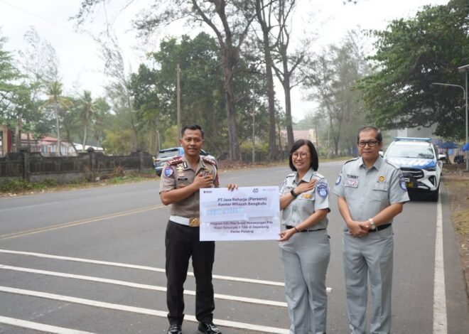 PT Jasa Raharja (Persero) Kanwil Bengkulu Serahkan Bantuan TJSL Berupa Pita Kejut Sebanyak 5 Titik di Sepanjang Jalan Pariwisata